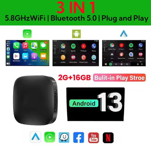 Tech Driver Gear Smart CarPlay AI Box – Android 13, Wireless CarPlay, Android Auto, App Streaming