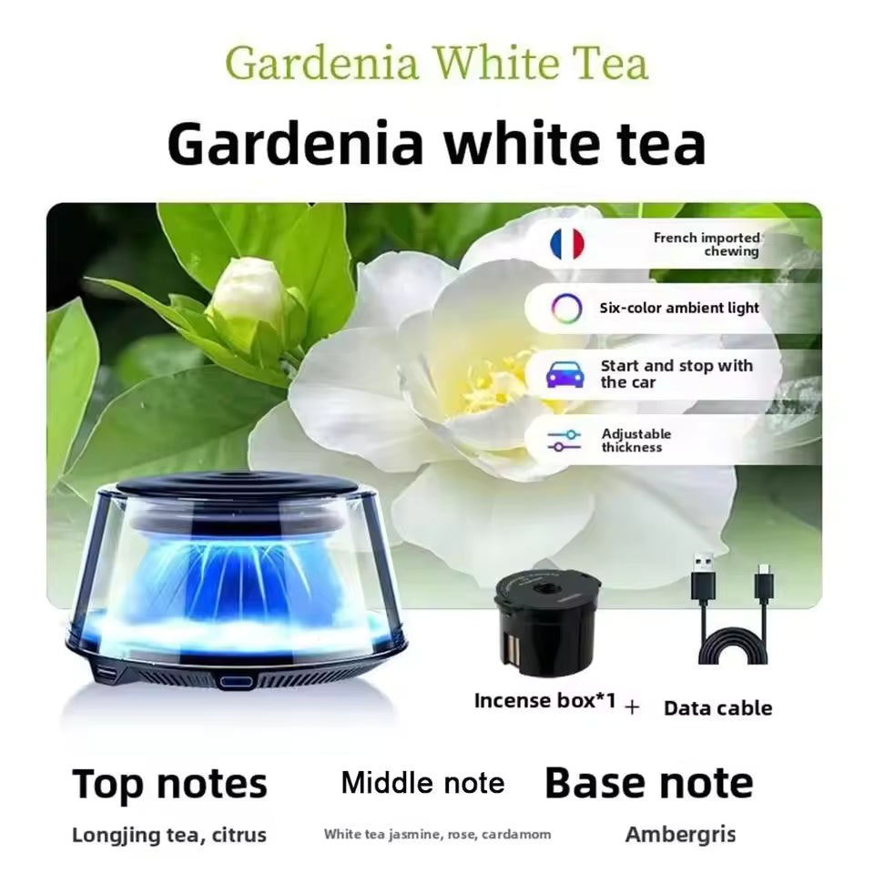 Tech Driver Gear Smart Car Diffuser – Auto Spray Aromatherapy, Mountain Snow Ambient Light, Long-Lasting Fresh Air