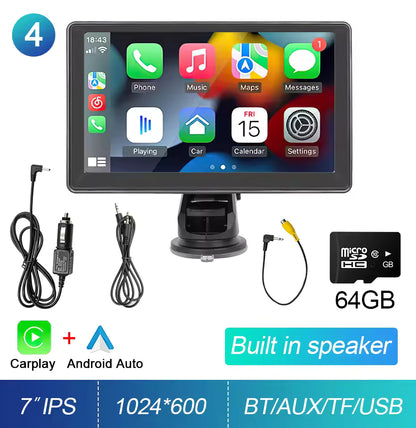 Tech Driver Gear 7” IPS CarPlay Screen – Portable Android Auto Radio, GPS Navigation, WiFi, Rear View Camera Support