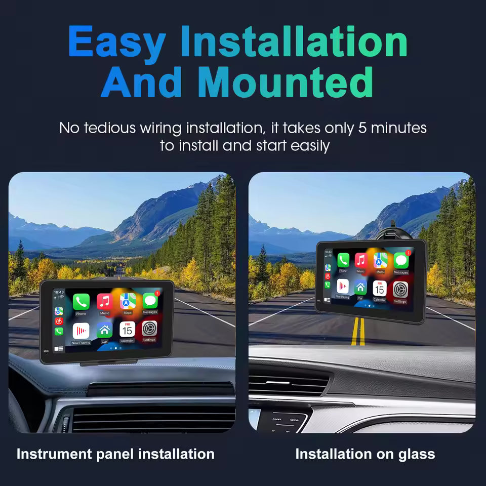 Tech Driver Gear 7” IPS CarPlay Screen – Portable Android Auto Radio, GPS Navigation, WiFi, Rear View Camera Support