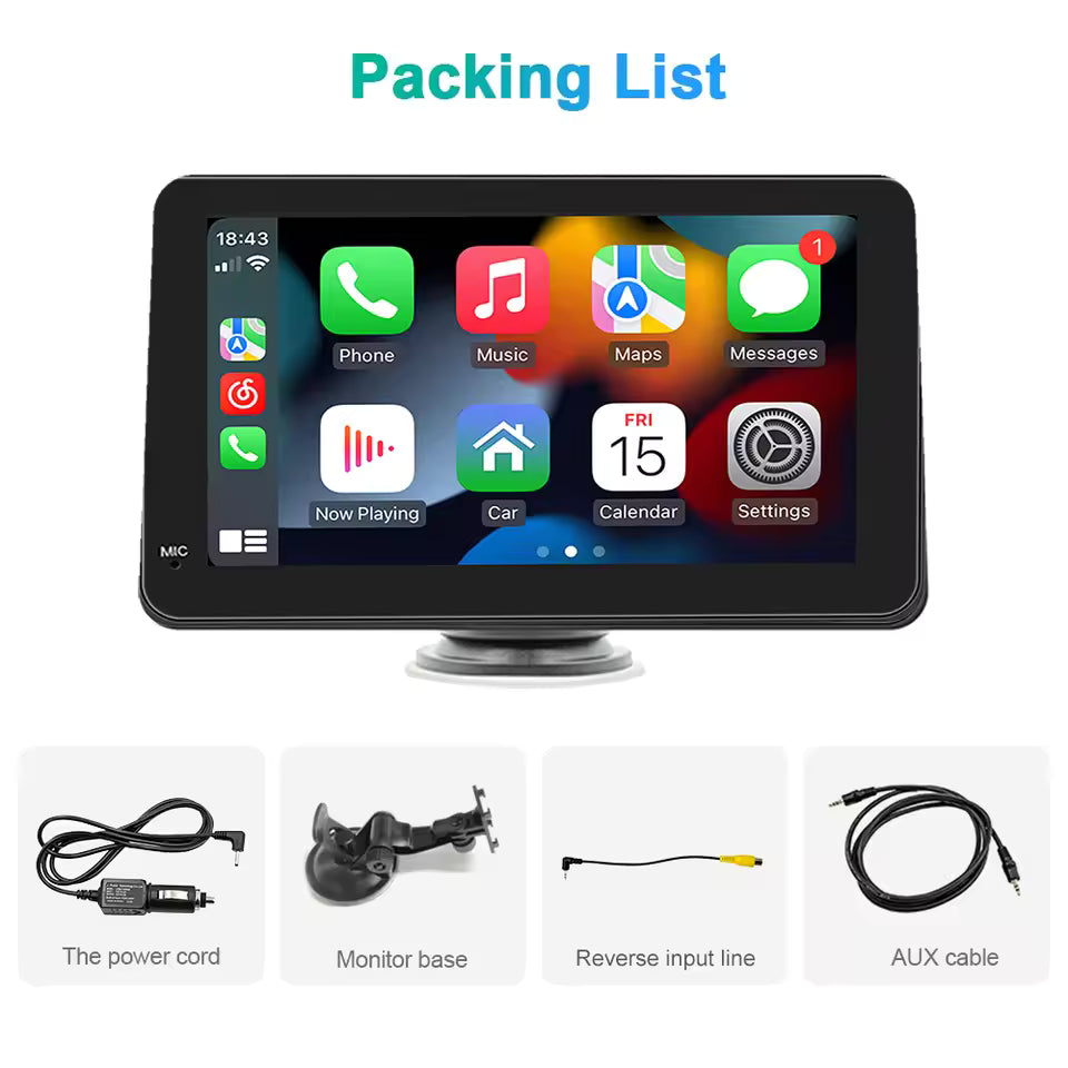 Tech Driver Gear 7” IPS CarPlay Screen – Portable Android Auto Radio, GPS Navigation, WiFi, Rear View Camera Support