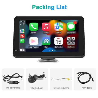 Tech Driver Gear 7” IPS CarPlay Screen – Portable Android Auto Radio, GPS Navigation, WiFi, Rear View Camera Support