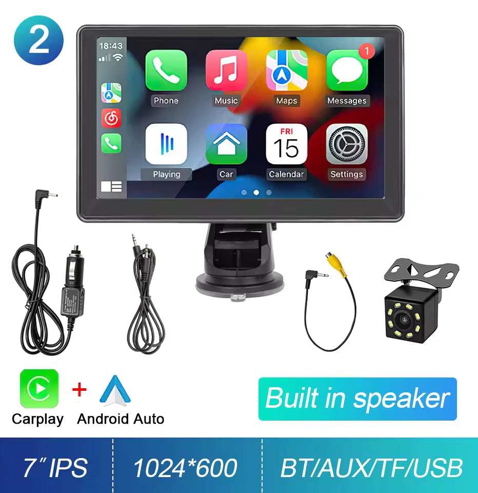 Tech Driver Gear 7” IPS CarPlay Screen – Portable Android Auto Radio, GPS Navigation, WiFi, Rear View Camera Support