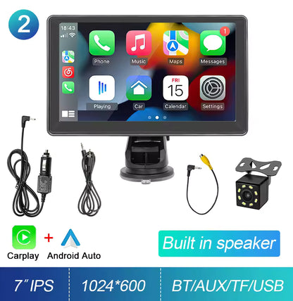 Tech Driver Gear 7” IPS CarPlay Screen – Portable Android Auto Radio, GPS Navigation, WiFi, Rear View Camera Support