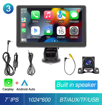 Tech Driver Gear 7” IPS CarPlay Screen – Portable Android Auto Radio, GPS Navigation, WiFi, Rear View Camera Support