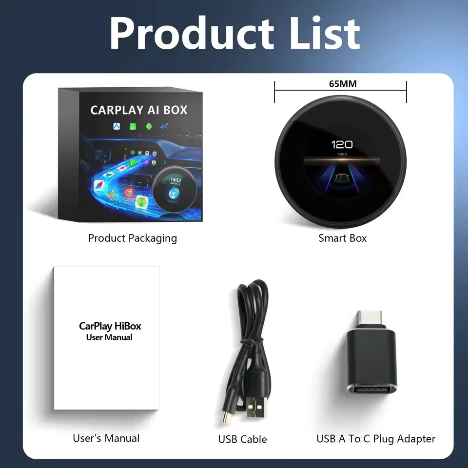 Tech Driver Gear Android 13 AI Box – Universal Wireless CarPlay, 8GB+256GB, LTE 4G, Round Touch Display