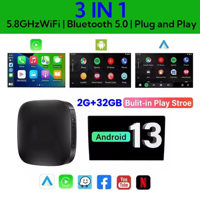 Tech Driver Gear Smart CarPlay AI Box – Android 13, Wireless CarPlay, Android Auto, App Streaming