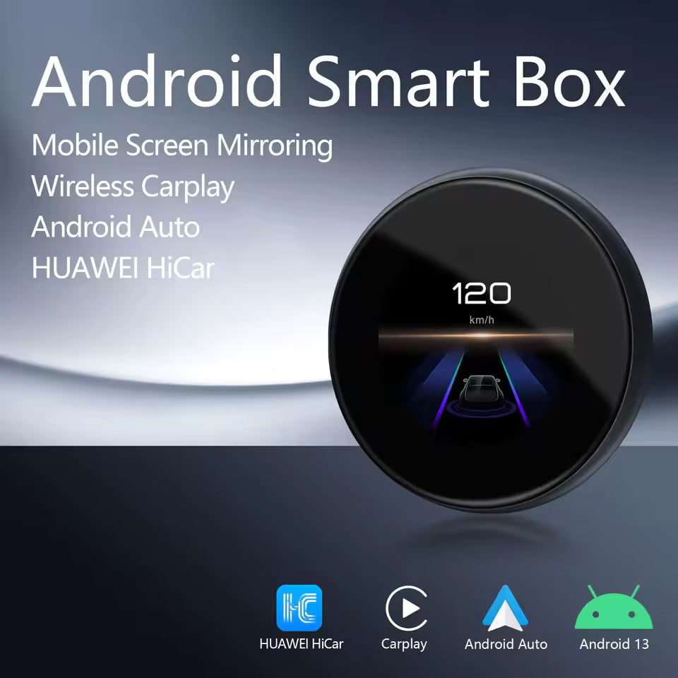 Tech Driver Gear Android 13 AI Box – Universal Wireless CarPlay, 8GB+256GB, LTE 4G, Round Touch Display