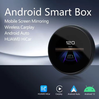Tech Driver Gear Android 13 AI Box – Universal Wireless CarPlay, 8GB+256GB, LTE 4G, Round Touch Display