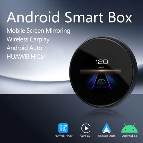 Tech Driver Gear Android 13 AI Box – Universal Wireless CarPlay, 8GB+256GB, LTE 4G, Round Touch Display