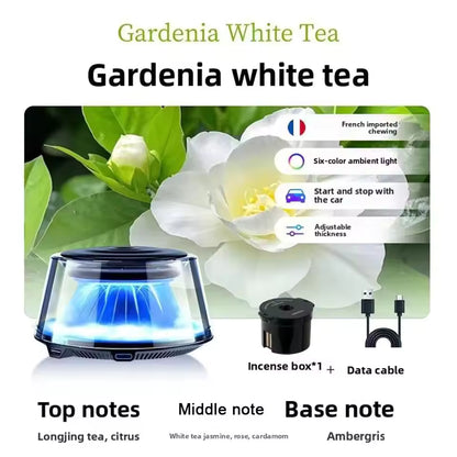 Tech Driver Gear Smart Car Diffuser – Auto Spray Aromatherapy, Mountain Snow Ambient Light, Long-Lasting Fresh Air