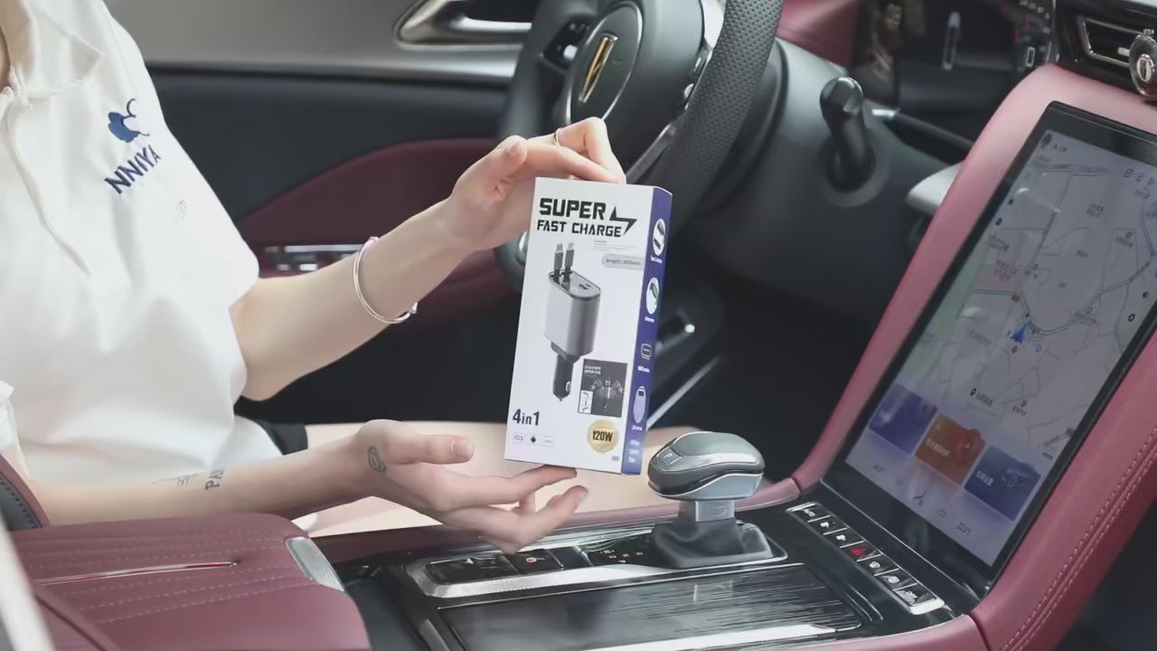 Tech Driver Gear 4-in-1 Retractable Car Charger – PD Type-C/USB Fast Charge, 120W/66W, Cigarette Lighter QC Adapter